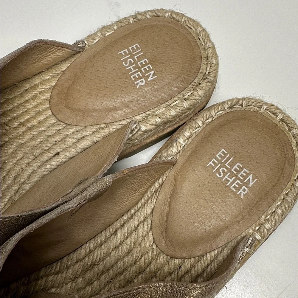Eileen Fisher Milly Sandal Slip On Flats Shoe Metallic Suede Espadrille Size 8.5